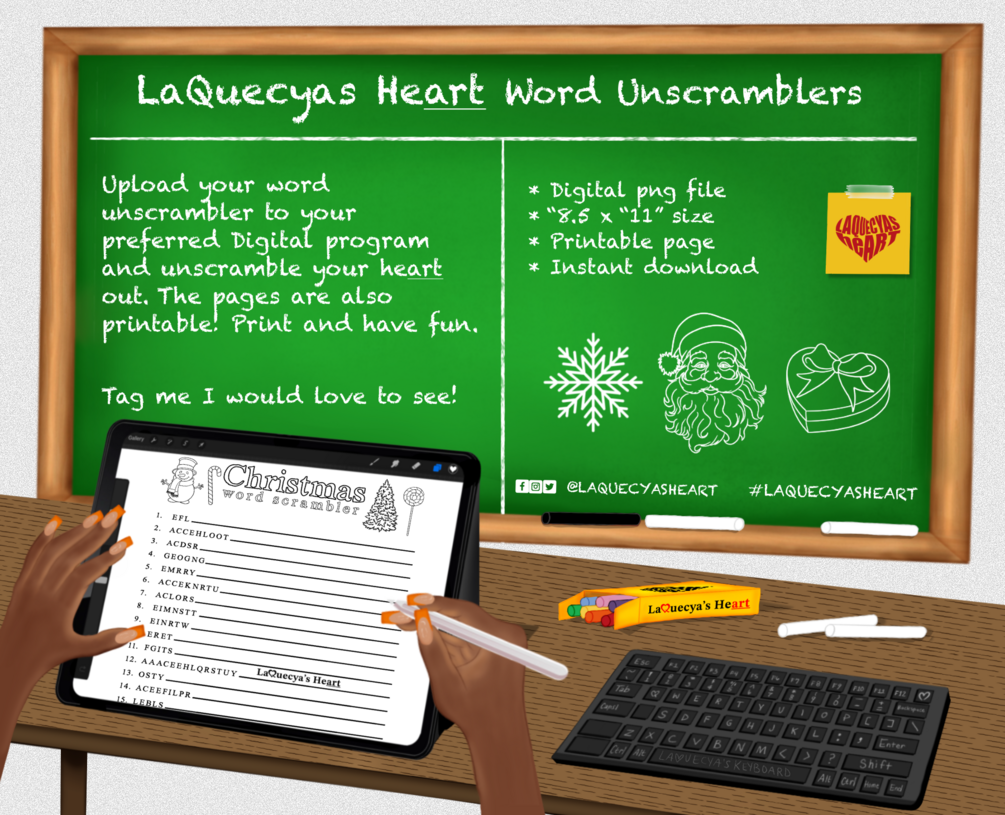 LaQuecyas Heart word unscrambler Christmas page Christmas word