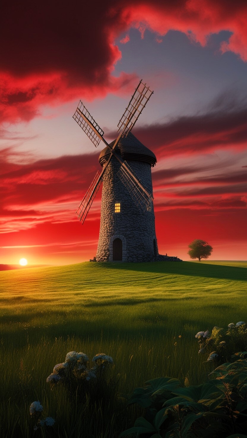 majestic-sunset-over-towering-windmill-and-lush-green-fields