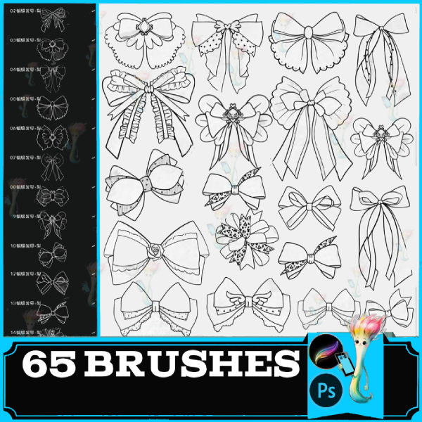 Procreate brush ps brush bow fairy hairband cute headdress auxiliary line practice bow tie line draft, Ribbon bow outline stamps by best procreate brushes