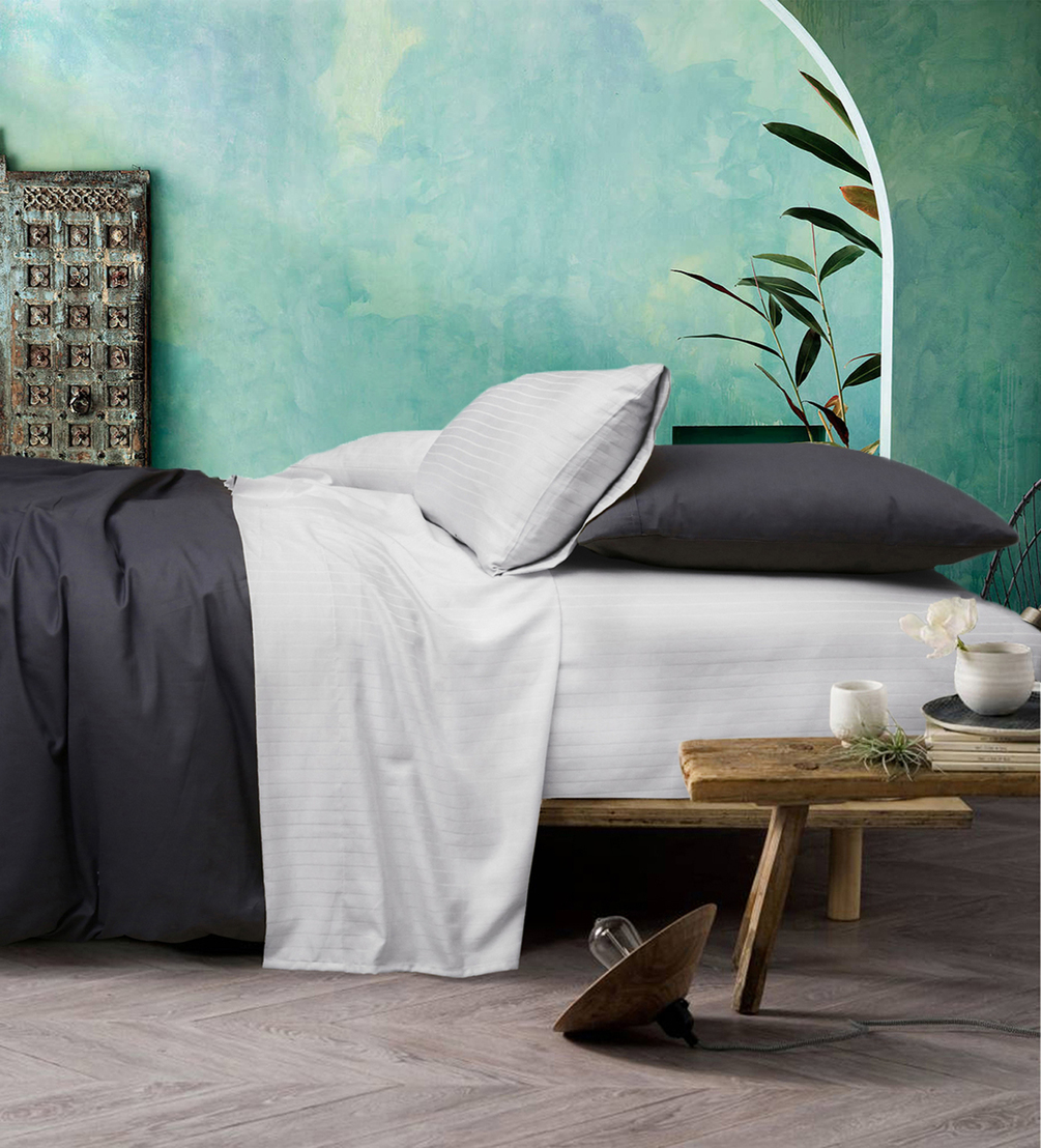1000TC Cotton Rich Sheet Set Stripe Ivory
