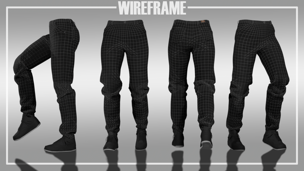 3D model Black Baggy Jeans Pants VR / AR / low-poly