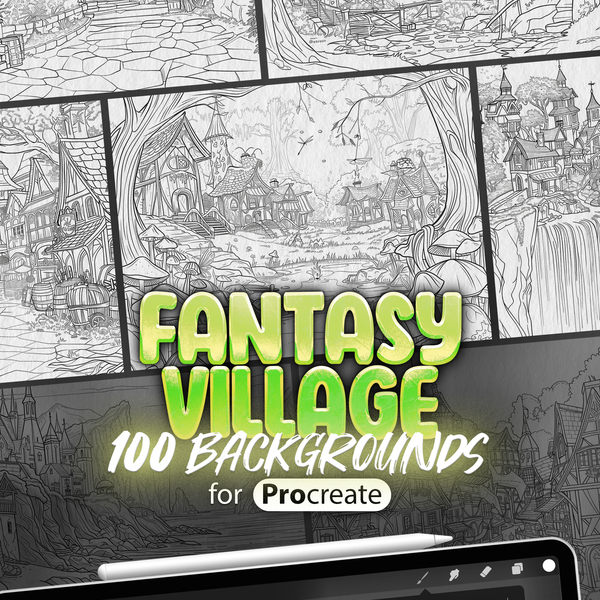 100 Procreate Fantasy Village Backgrounds Collection by ProCreativeBreeze
