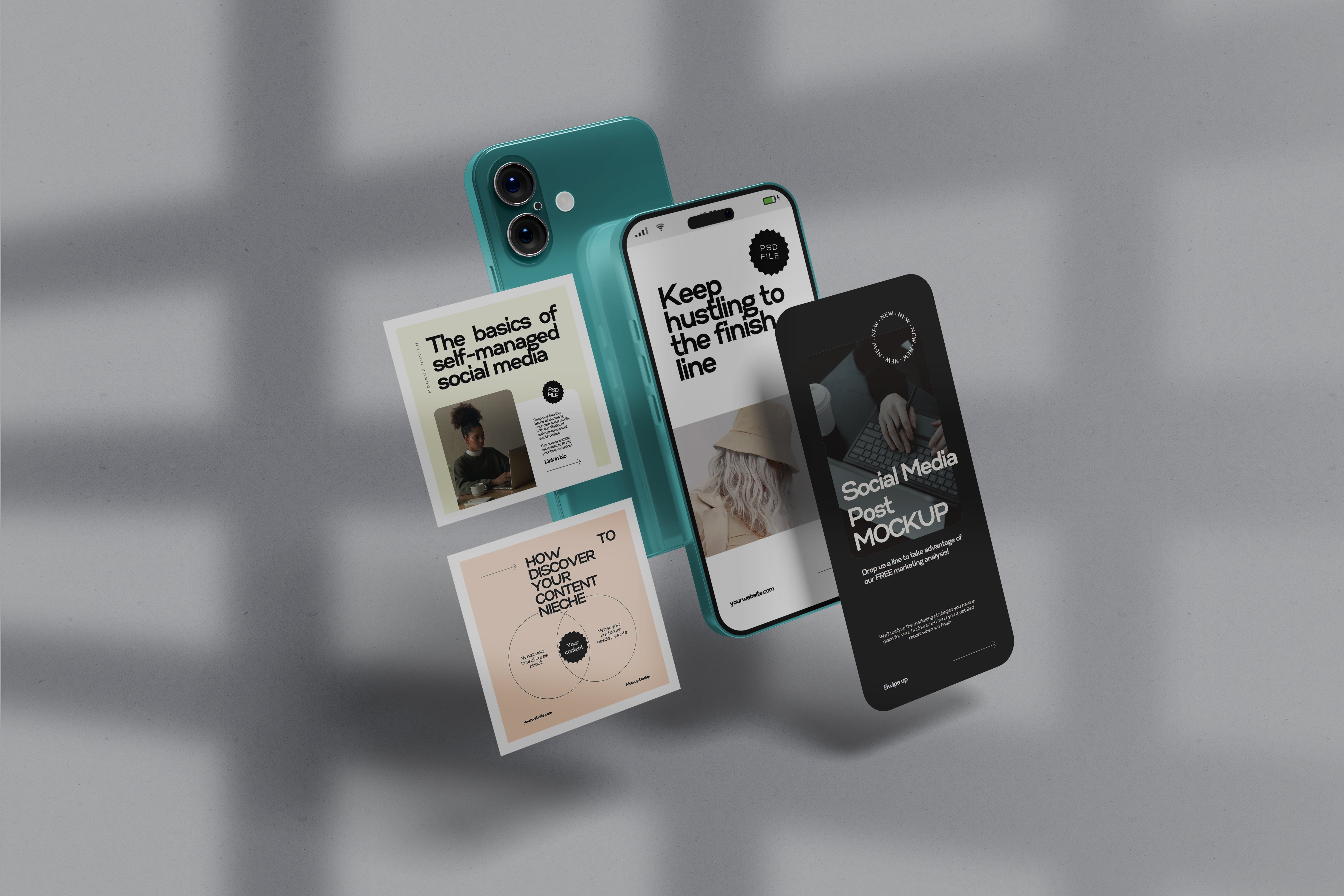 Instagram post and story mockup with editable phone and background colors