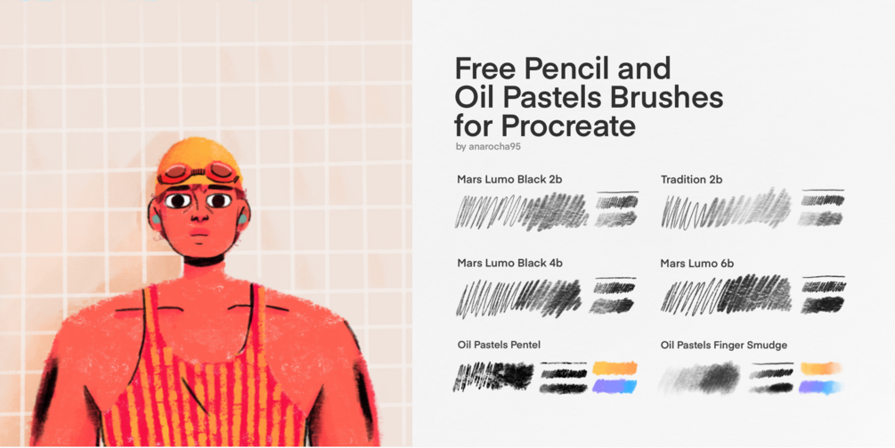 Free Pencil and Oil Pastels Brushes for Procreate by Ana Rocha