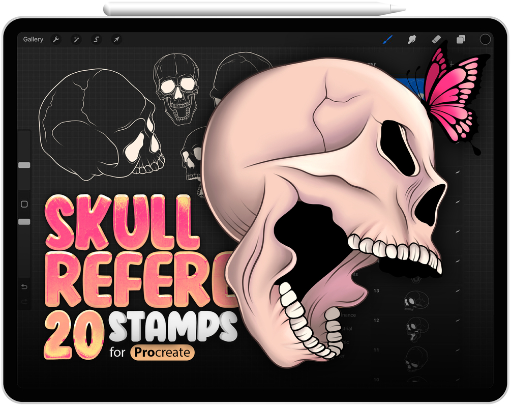 20 Skull Reference Stamps Collection for Procreate by ProCreativeBreeze
