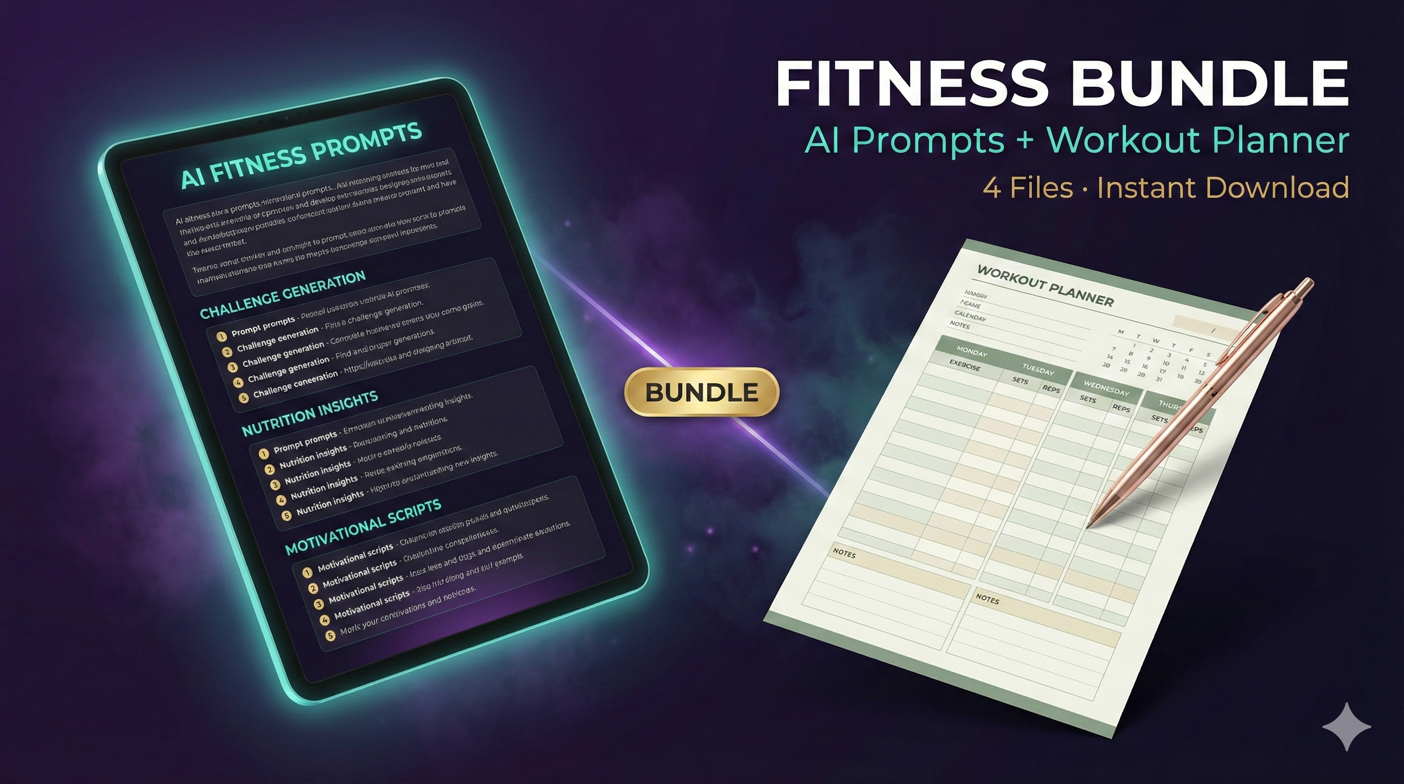 Fitness Digital Bundle - AI Prompt Pack and Workout Planner