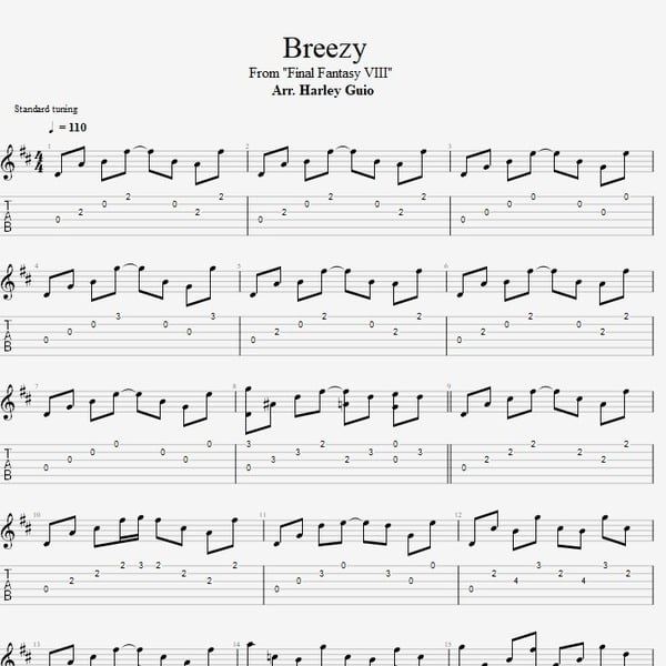 Breezy (Final Fantasy VIII) fingerstyle guitar tab PDF by Harley Guio