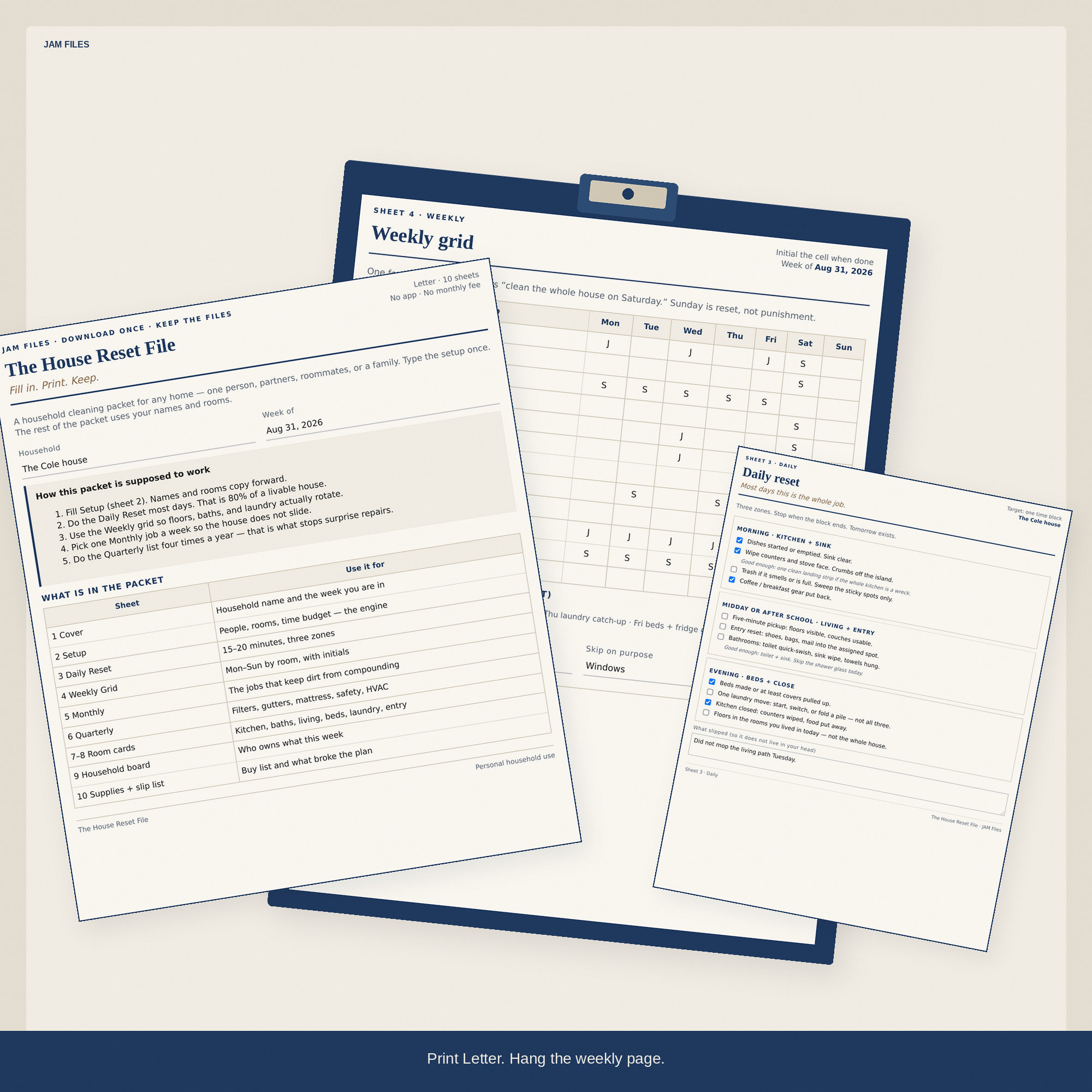 House Reset File printed Letter pages in a household