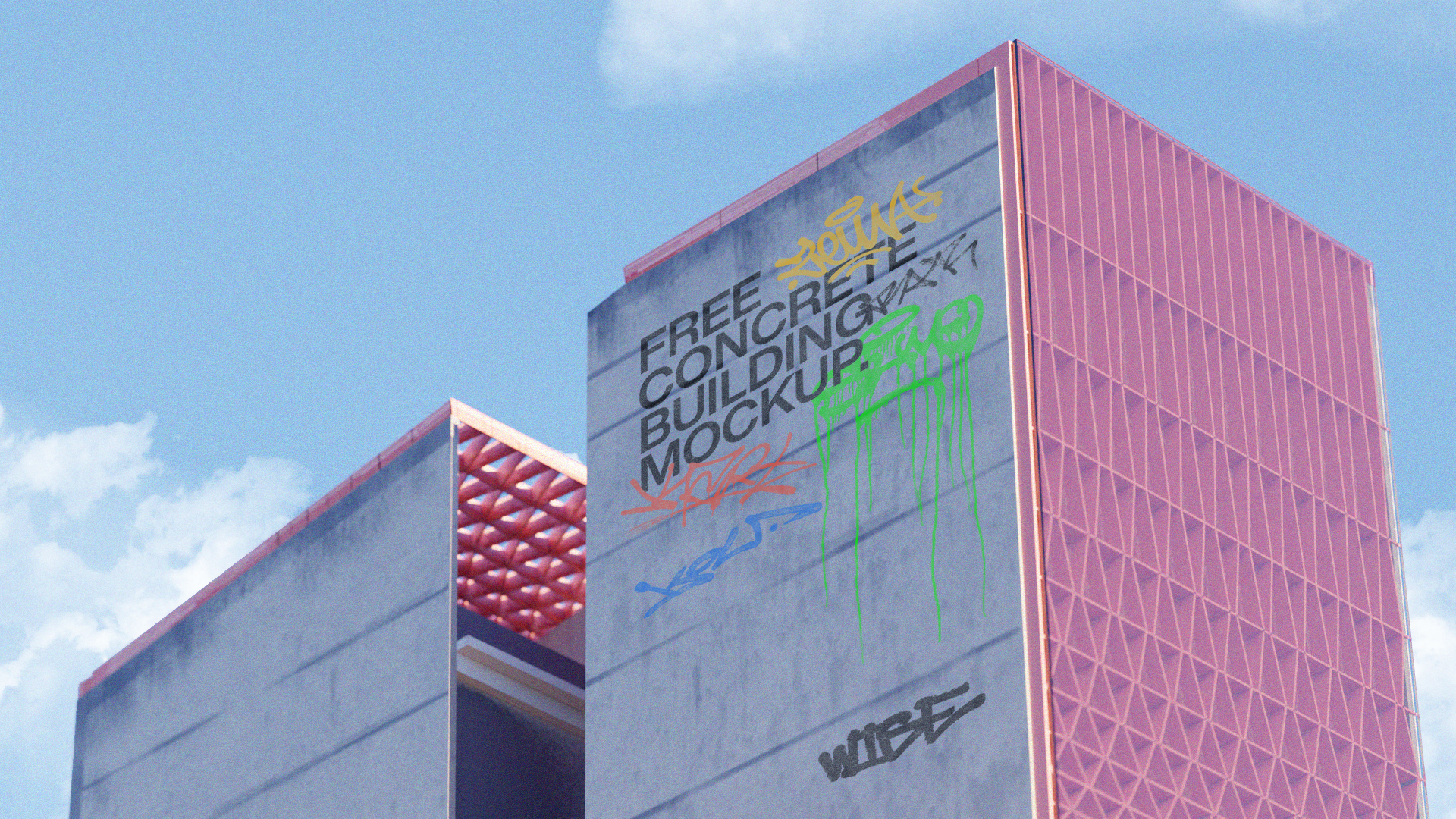 Free Concrete Building PSD Mockup.