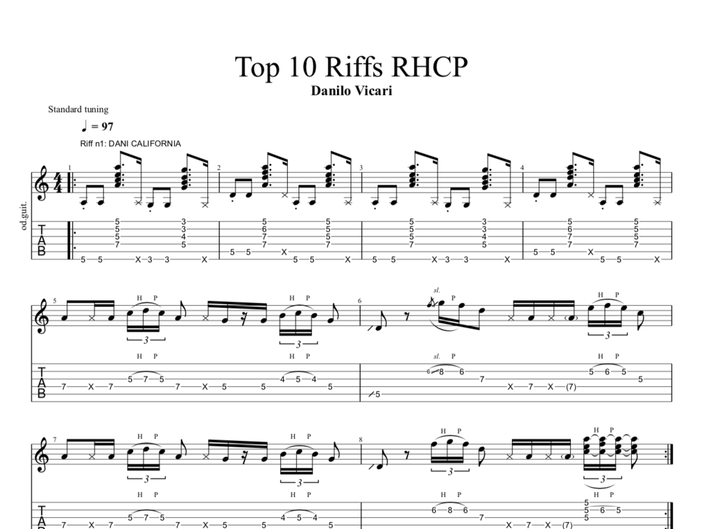 Top 10 Red Hot Chili Peppers Guitar Riffs TAB