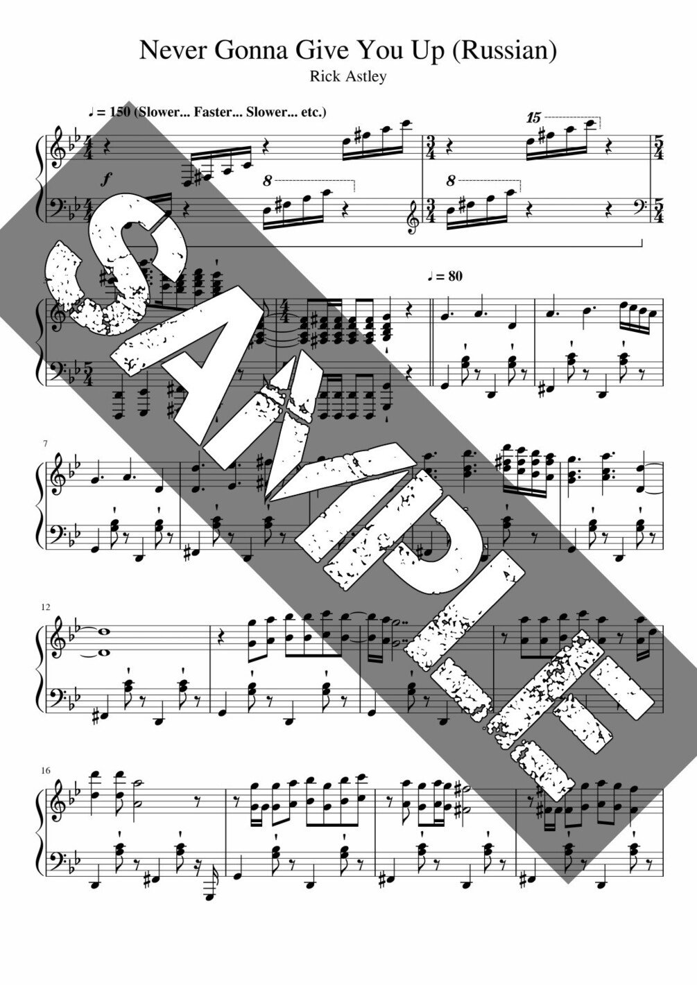 Rick Astley Never Gonna Give You Up Russian Version Sheet Music Midi 