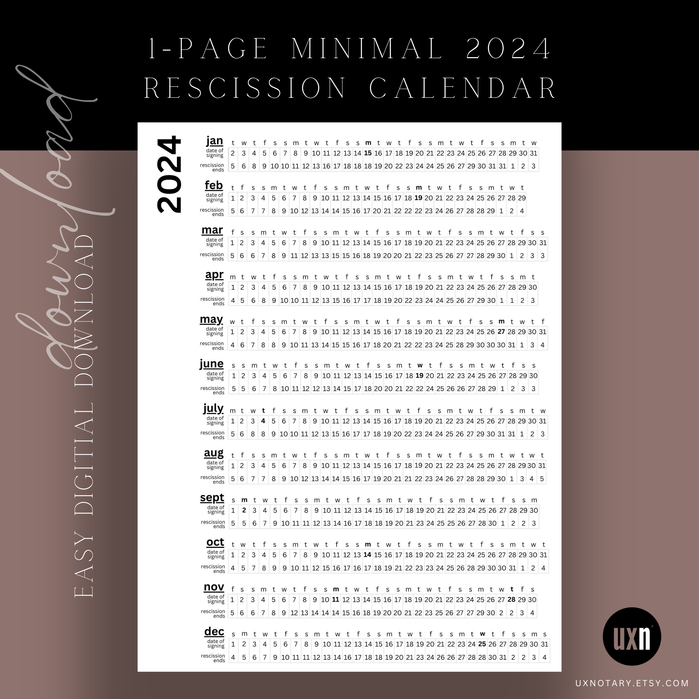 Minimal 2024 Recession Calendar