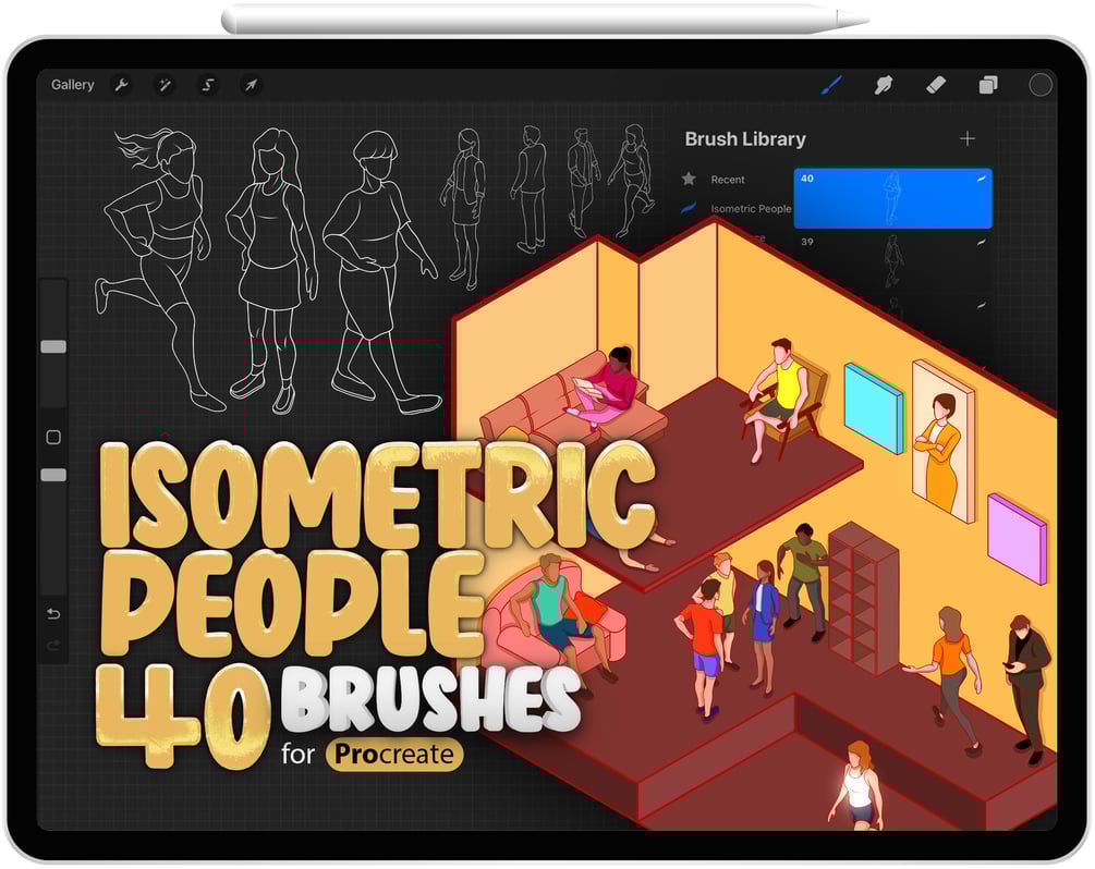 40 Isometric People Brush Collection for Procreate by ProCreativeBreeze