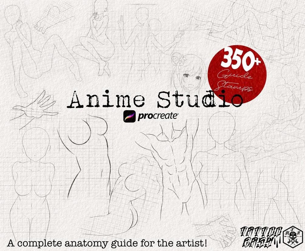 Procreate The Anime Studio bundle / 350|400 guide anatomy stamp brushes, XXL creative set! by TattooEasy