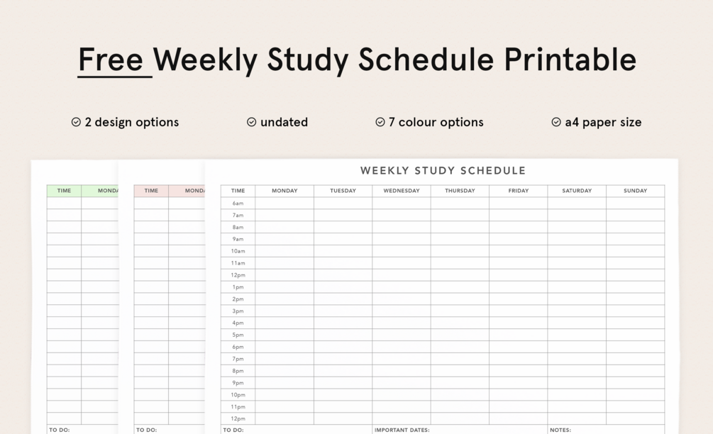 Free Weekly Study Schedule Printable Planner