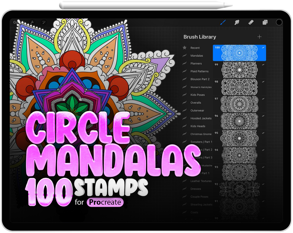 100 Procreate Circle Mandalas Stamp Brushes Collection by ProCreativeBreeze