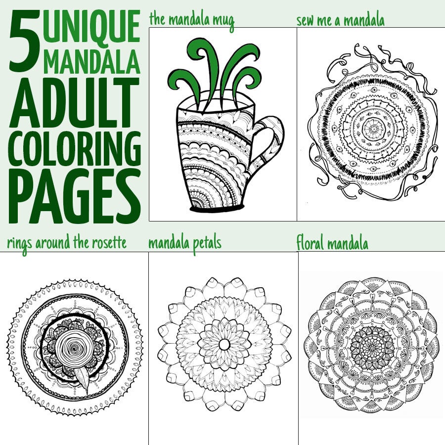 5 Printable, Mandala ,adult, Coloring Pages, Floral, Easy