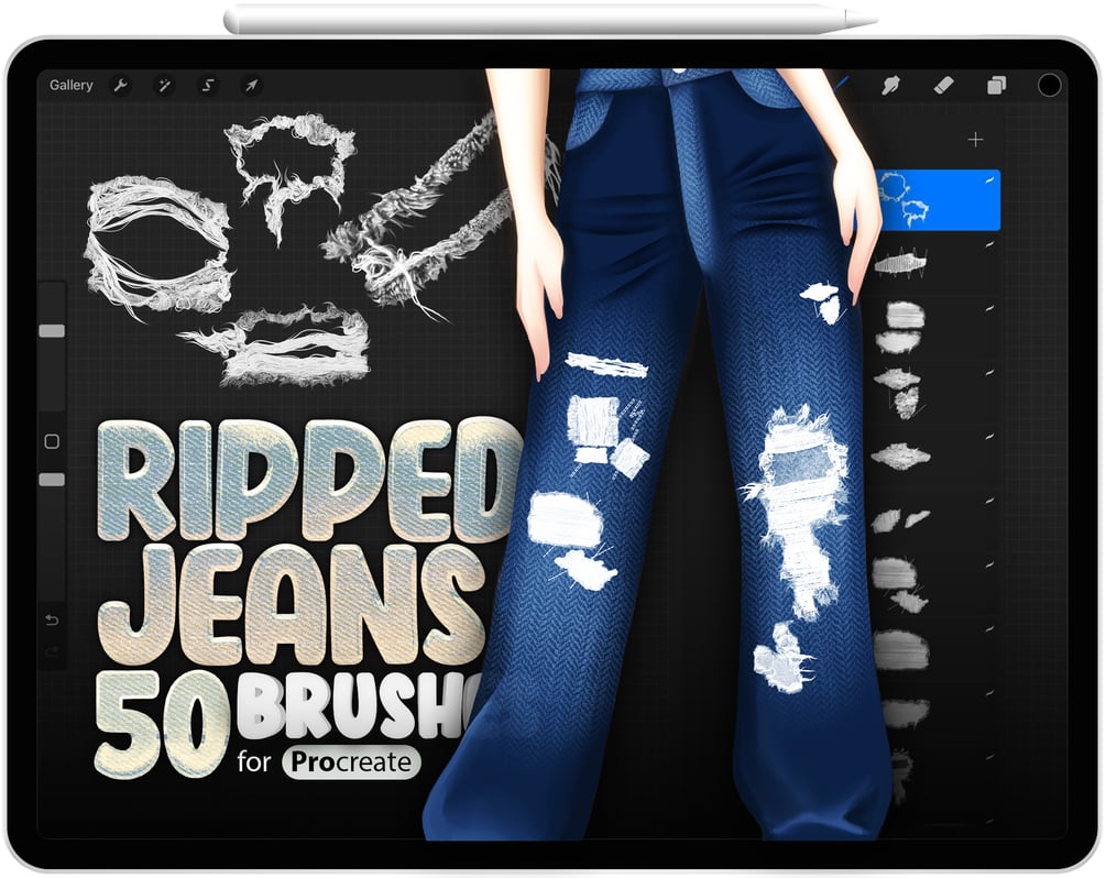 50 Ripped Jeans Brushes Collection for Procreate by ProCreativeBreeze