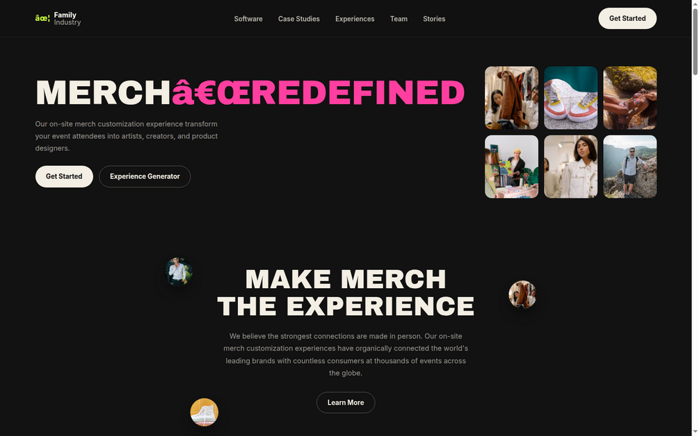 Animated desktop walkthrough of the Family Industry website