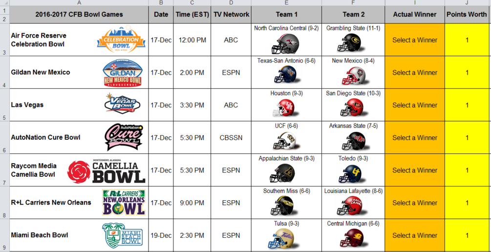 College Football Bowl Pool