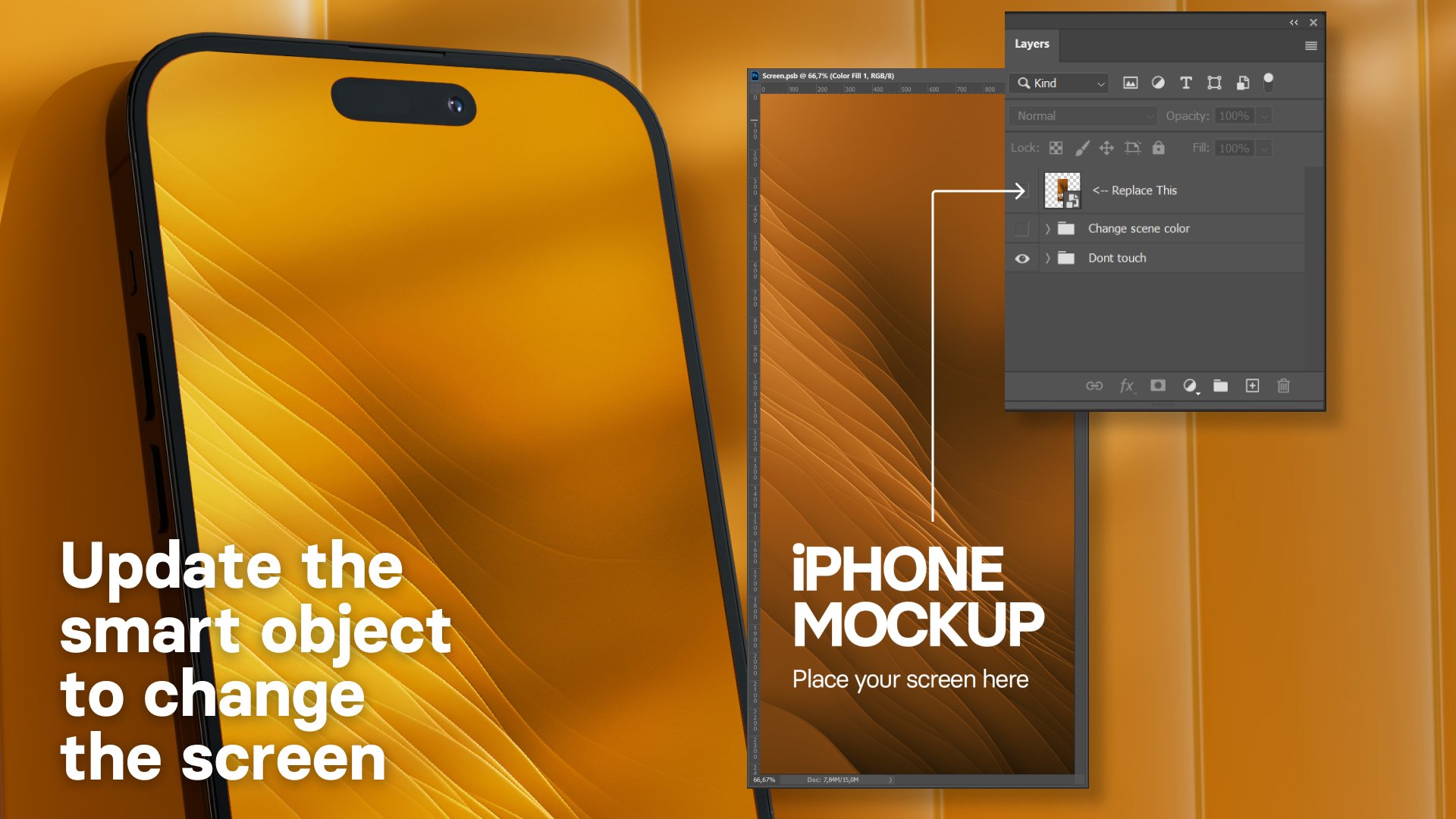 Stylish iPhone 14 Pro Max Mockup in Orange Room with Textured Walls