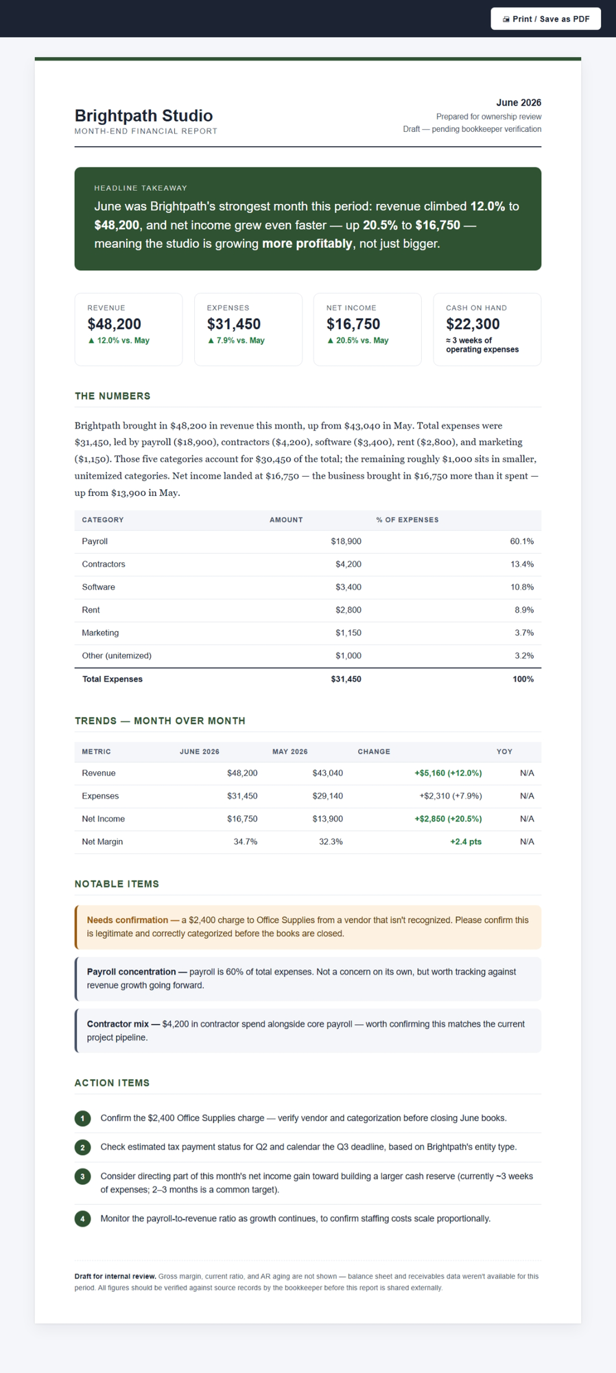 You need a month-end summary.