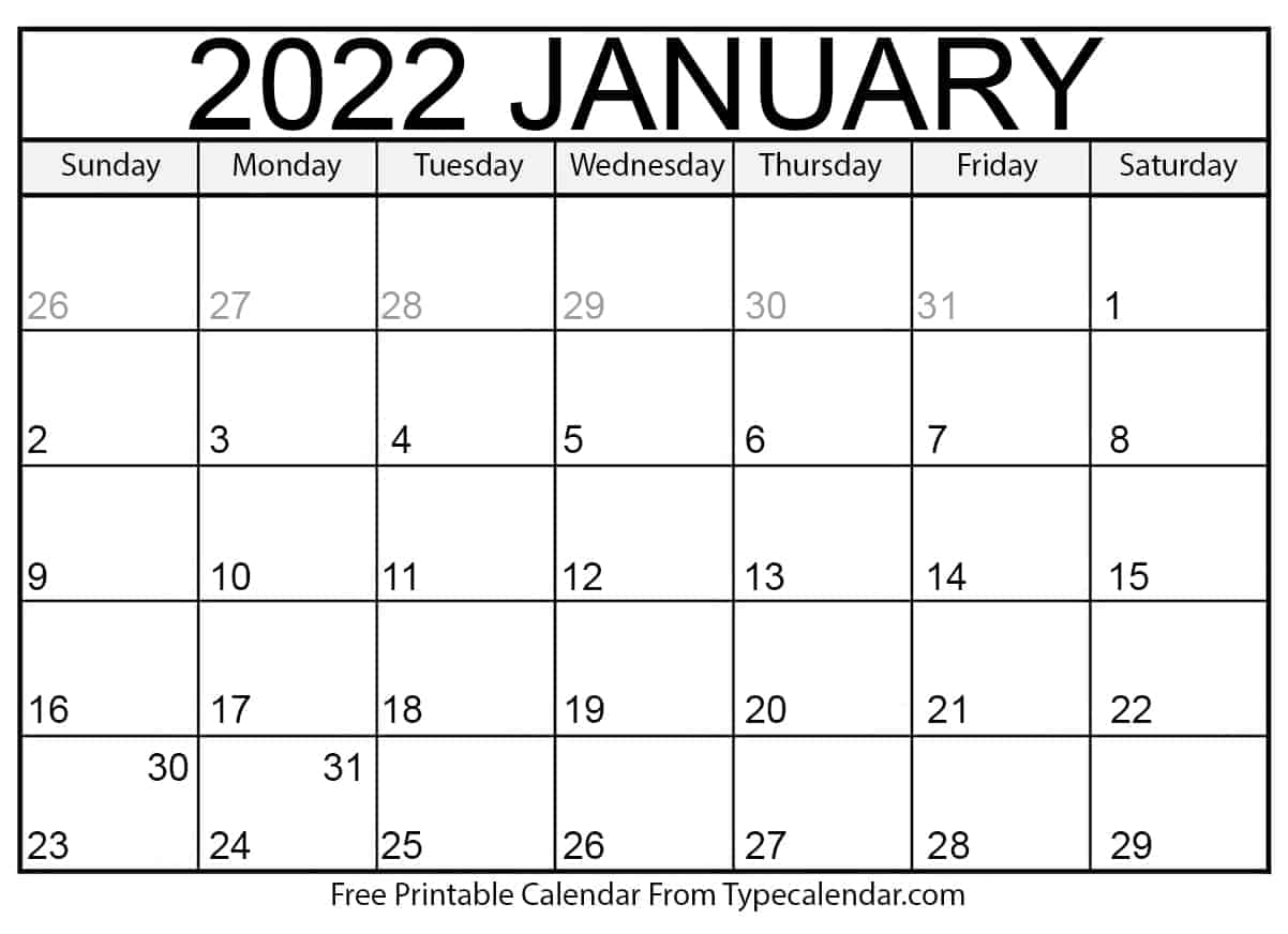 printable january 2022 calendars dream calendars