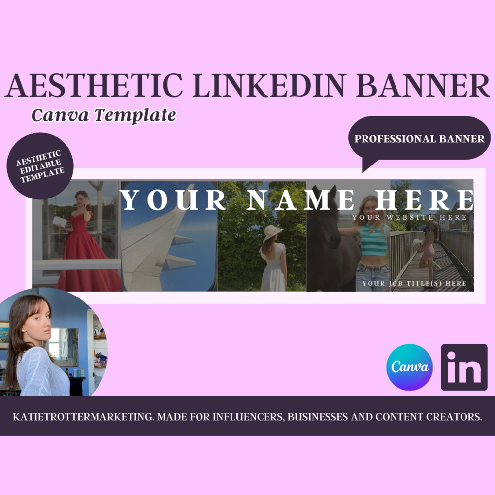 LinkedIn Aesthetic Banner Canva, Editable Template