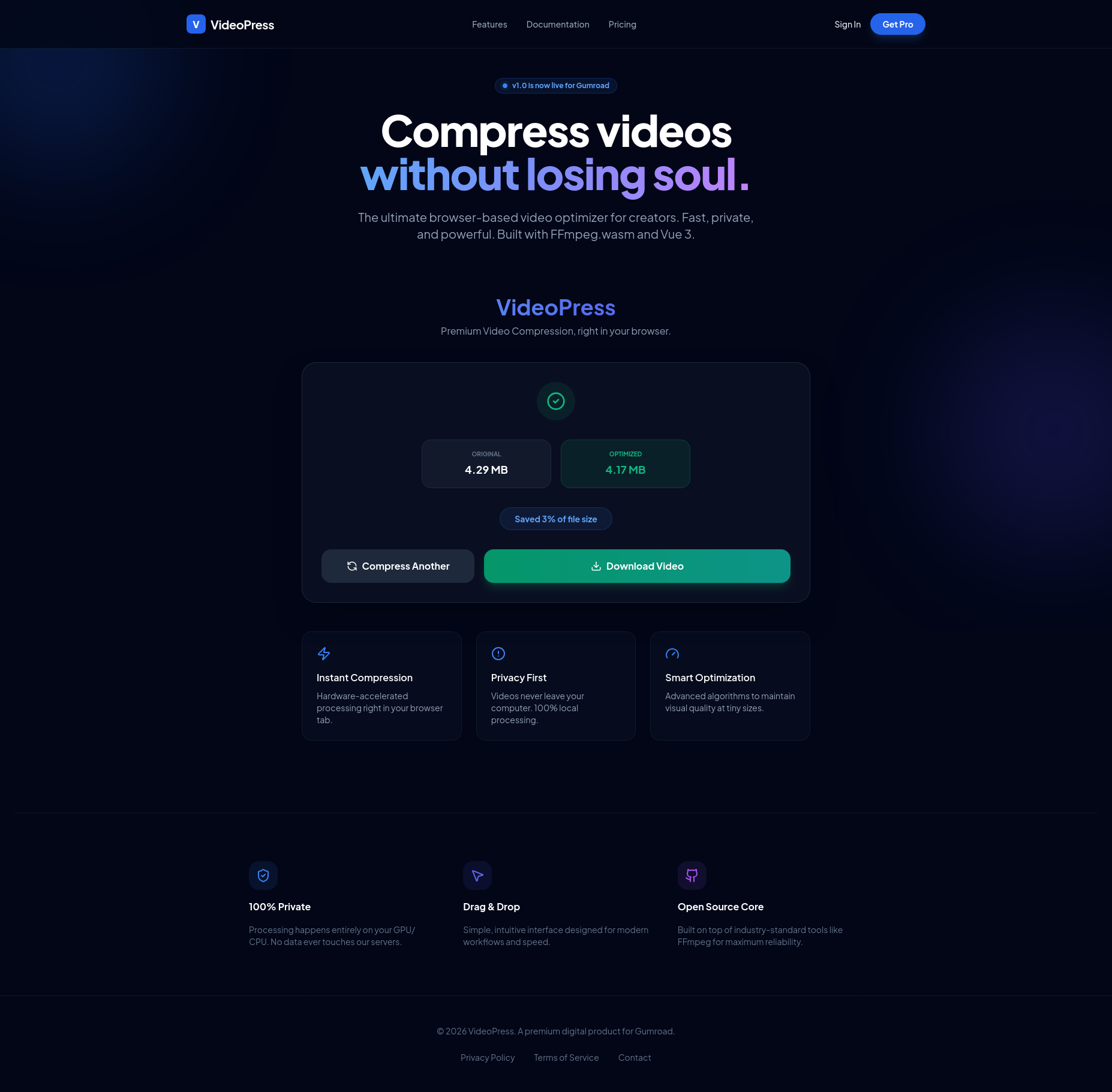 VideoPress — Premium Browser-Side Video Optimizer (SaaS Starter Kit)