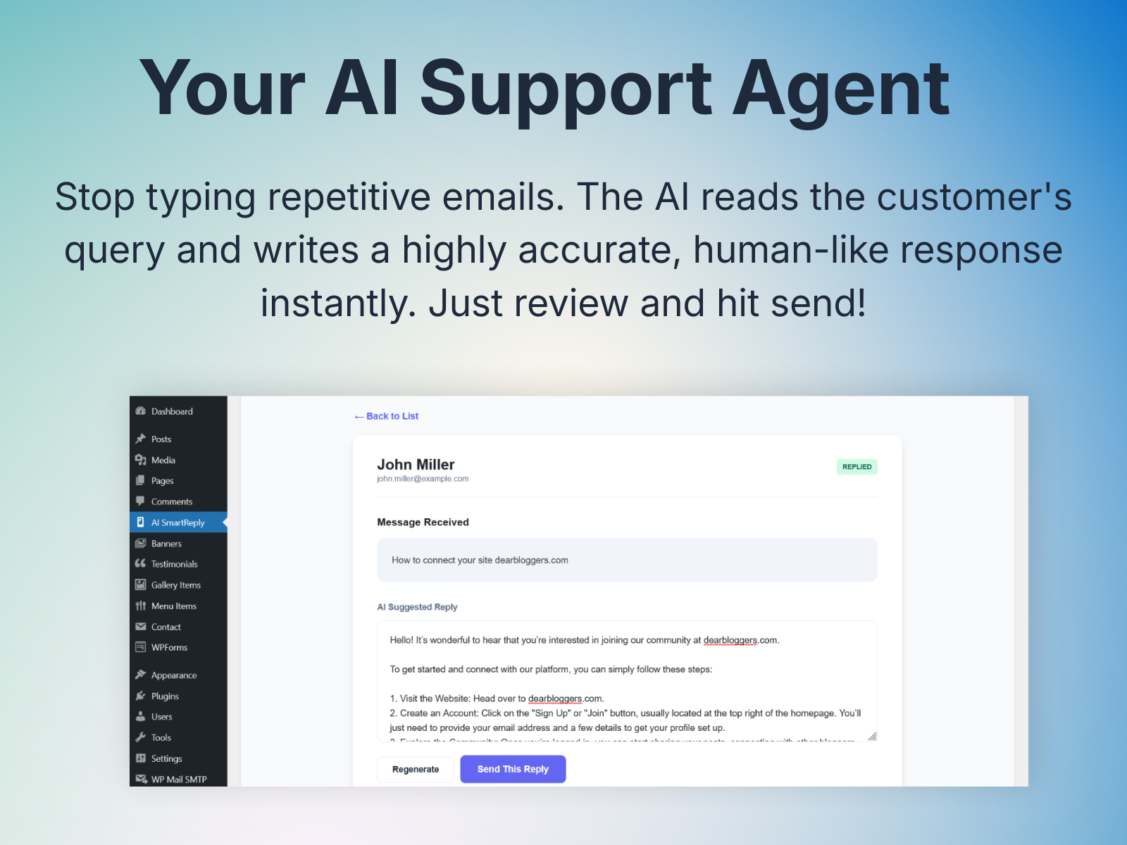 Screenshot 8 for AI SmartReply - Auto-Responder & Draft Generator Wordpress Plugin