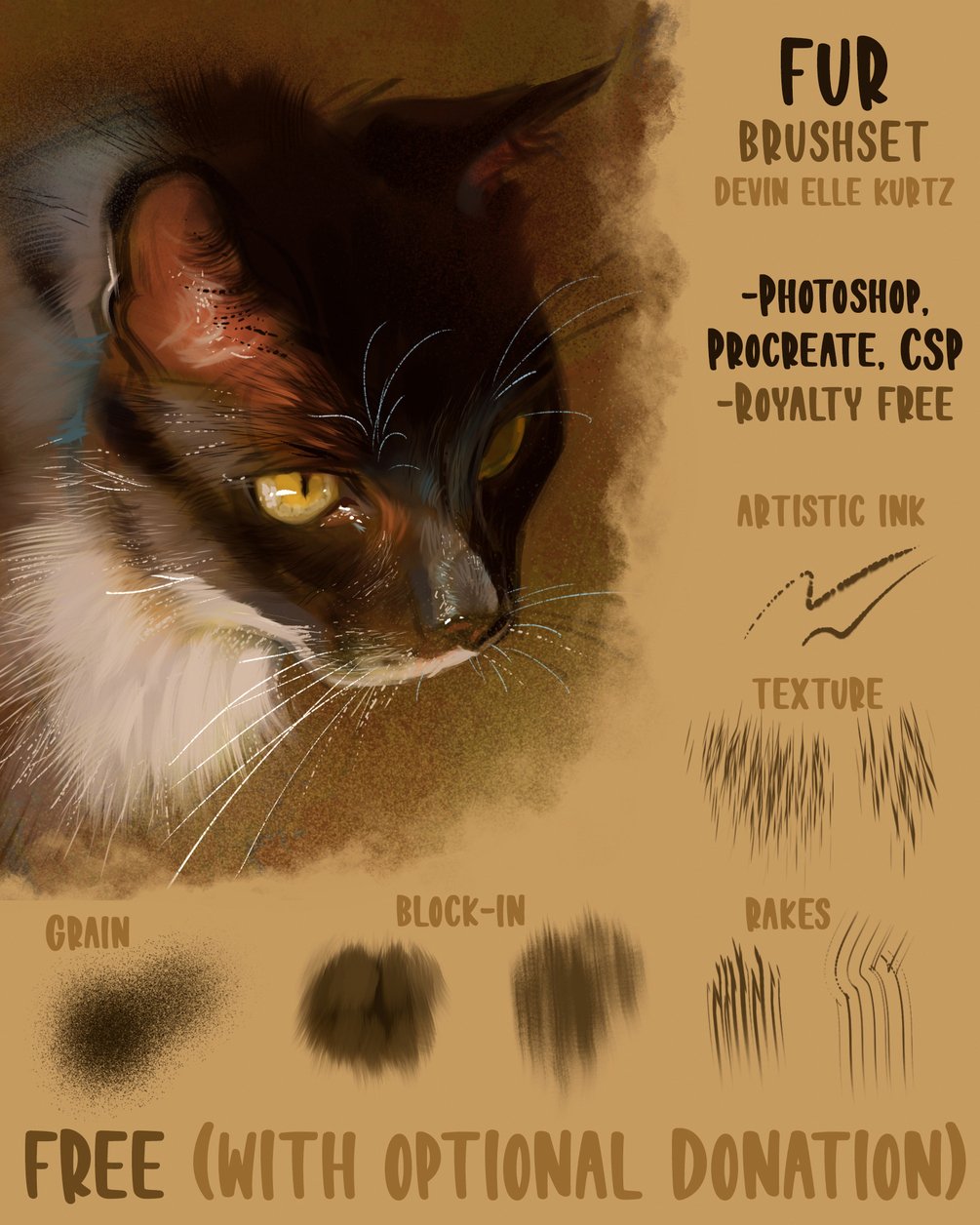 Fur Brushset (Photoshop, Clip Studio Paint, Procreate) by Devin Elle Kurtz