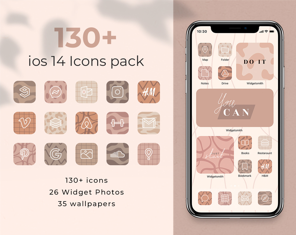 iOS 14 BOHO icons, Template pack for iPhone, Aesthetic HomeScreen icons