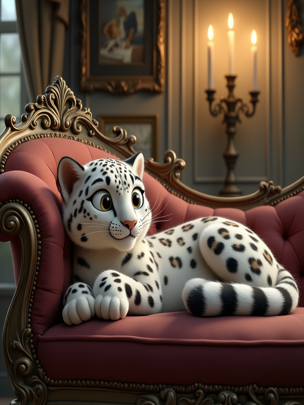 Cute Spotted Cub on Royal Sofa
