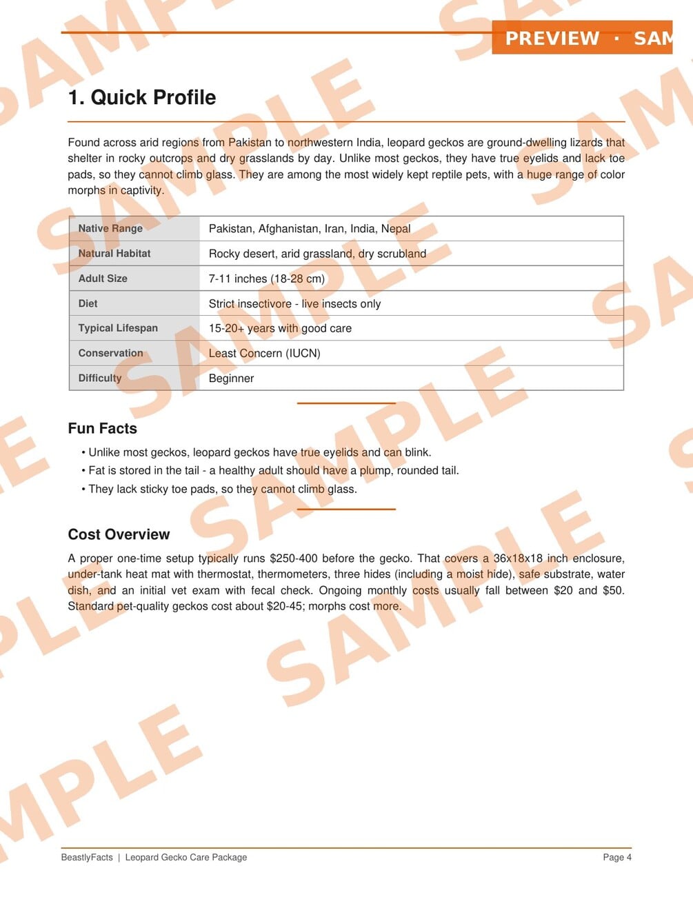 Leopard Gecko Care Package interior page sample