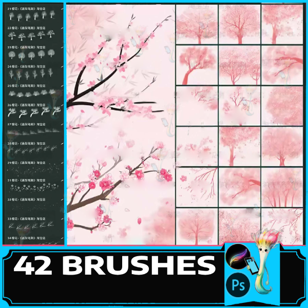 procreate brush ps brush spring cherry blossom plants trees beautiful petals falling branches illustration peach blossom, photoshop brushes by best procreate brushes
