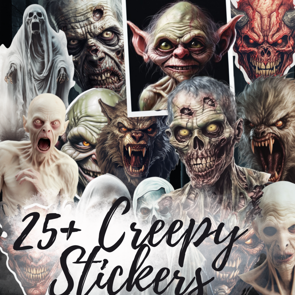 25+ Creepy Stickers, Digital Art, Clipart, Arts and Crafts
