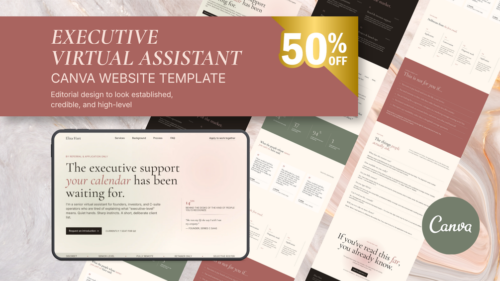 Executive Virtual Assistant Canva Website Template preview