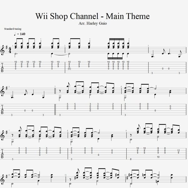 Wii Shop Channel Theme fingerstyle guitar tab PDF by Harley Guio