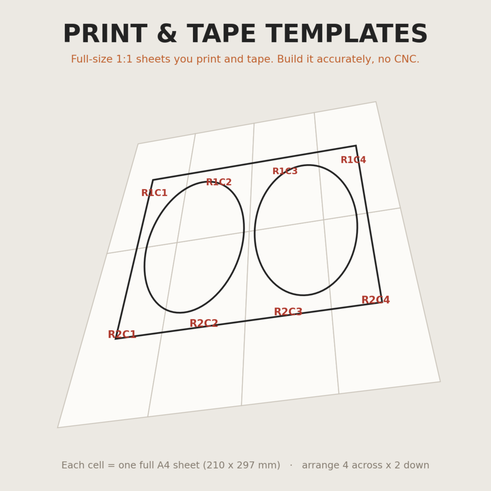 Full-size 1:1 A4 print-and-tape baffle template