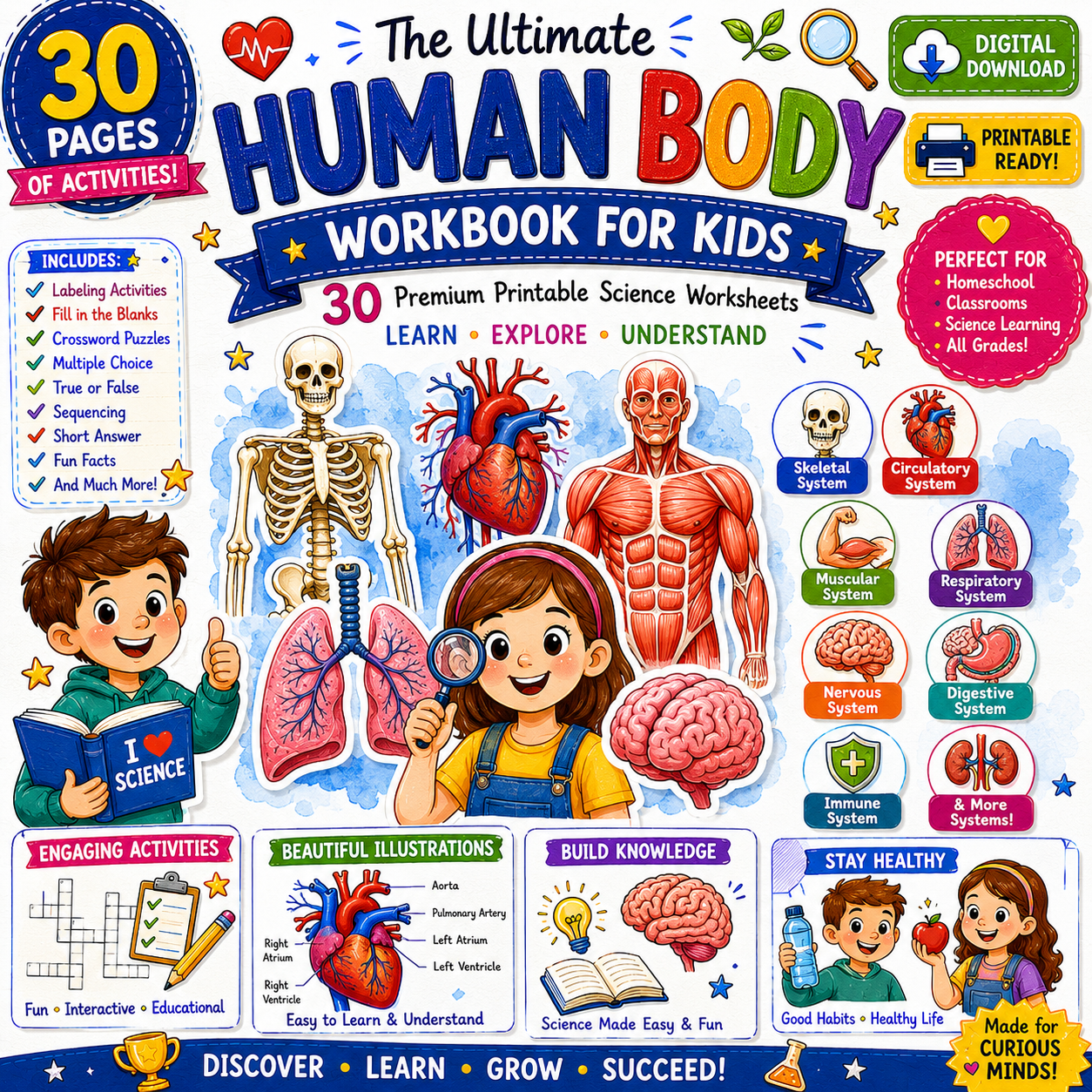 Sample worksheet page from the workbook showing anatomy activities