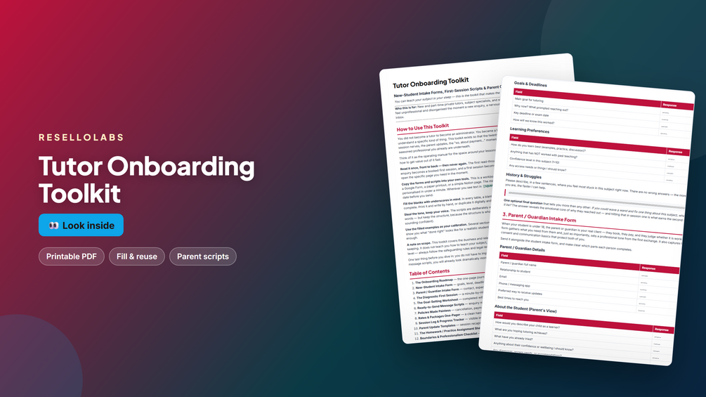 Look inside Tutor Onboarding Toolkit: Intake Forms & Parent Scripts — real pages