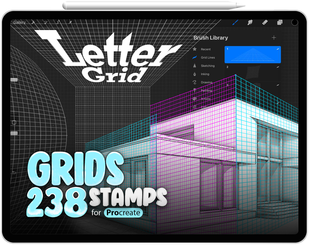 238 Procreate Grid Lines Stamps, Lettering Grids Procreate Brush Collection by ProCreativeBreeze