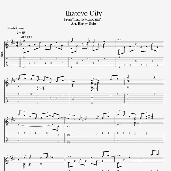 Ihatovo City (Ihatovo Monogatari) fingerstyle guitar tab PDF by Harley Guio
