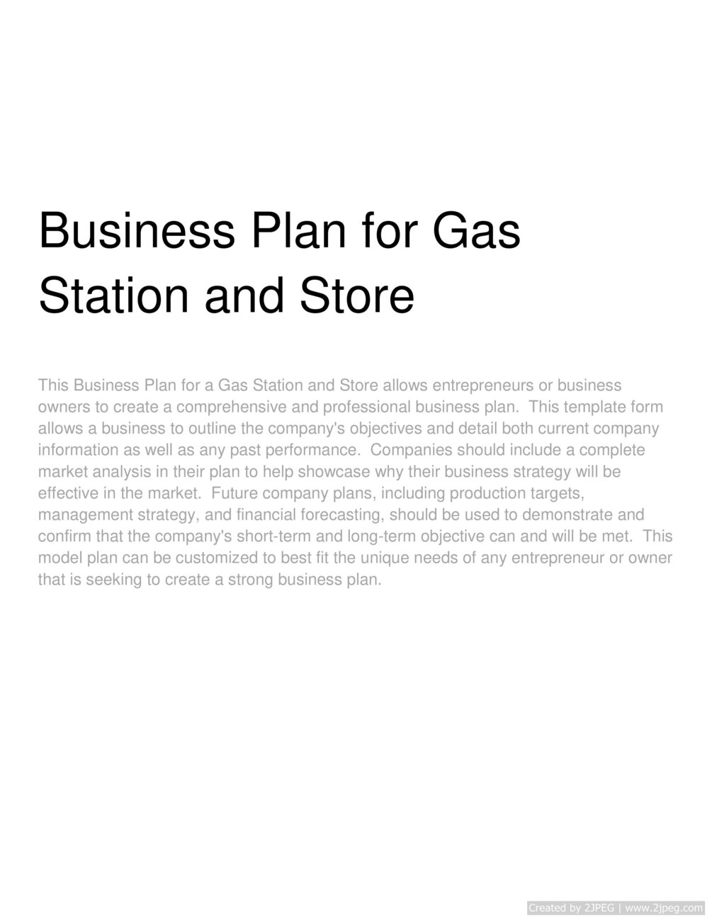 Business Plan for Gas Station and Store