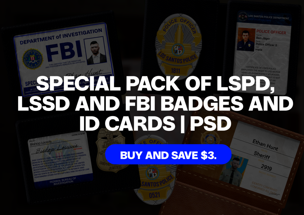 Special pack of LSPD, LSSD and FBI badges and ID cards | PSD