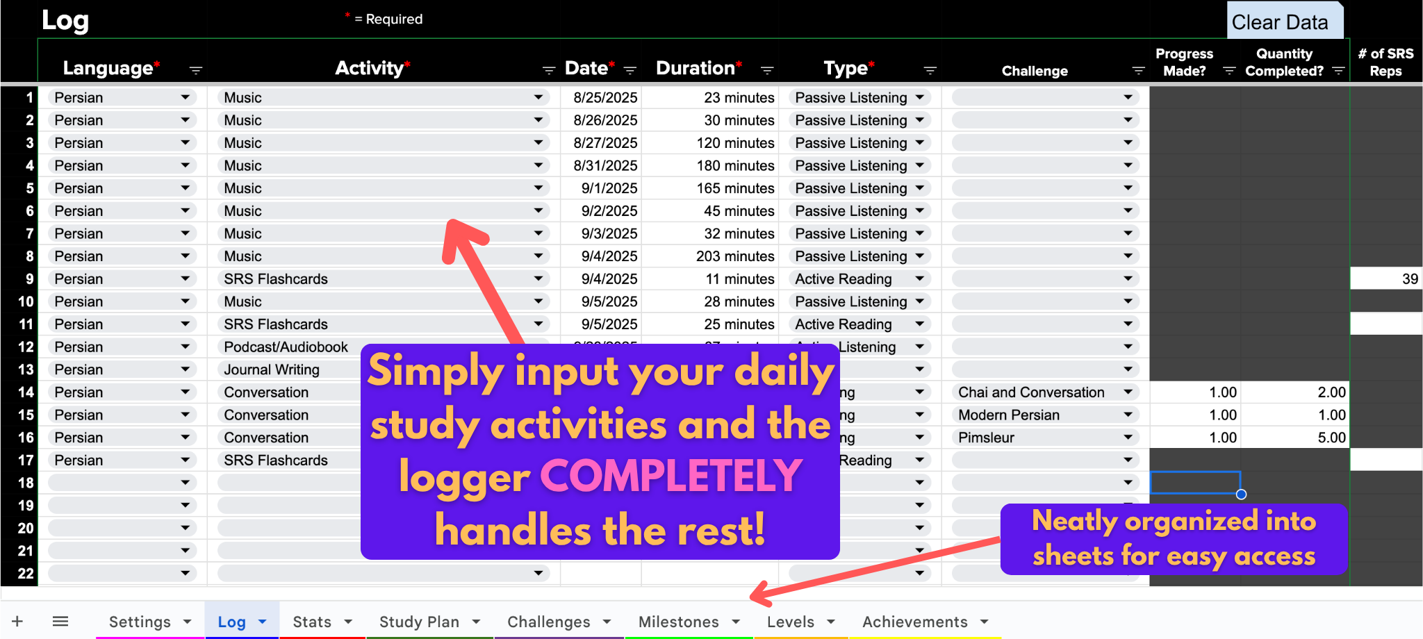 Language Learning Logger