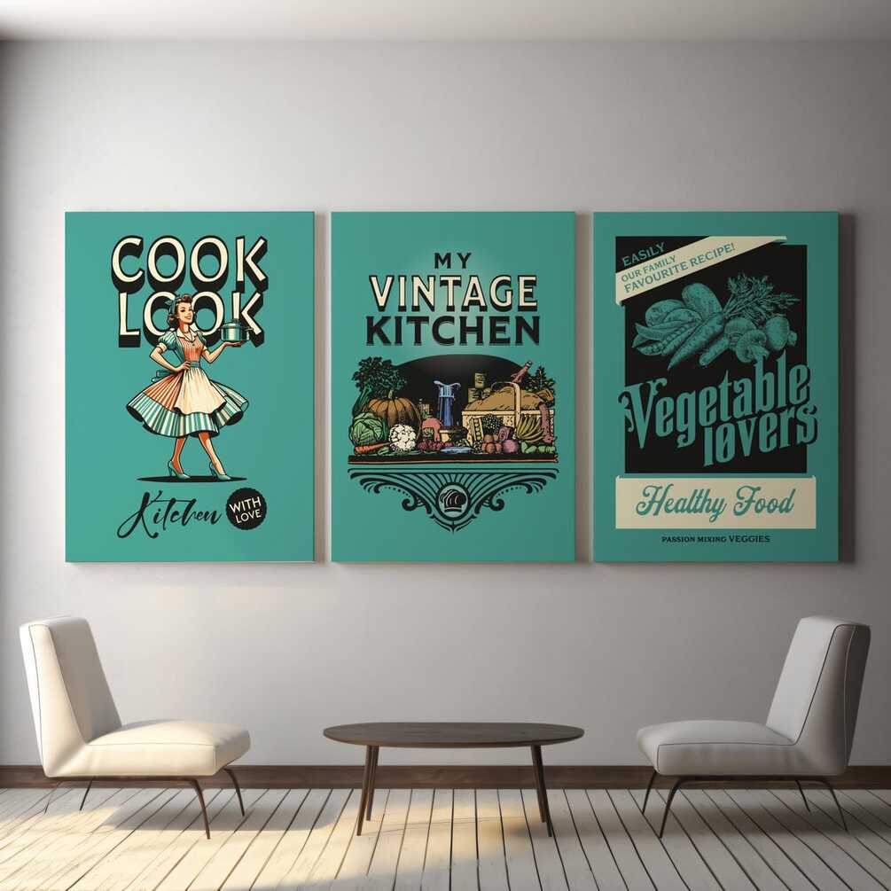 Vintage Kitchen Print Set | Retro Kitchen Wall Decor | Gift for Foodie