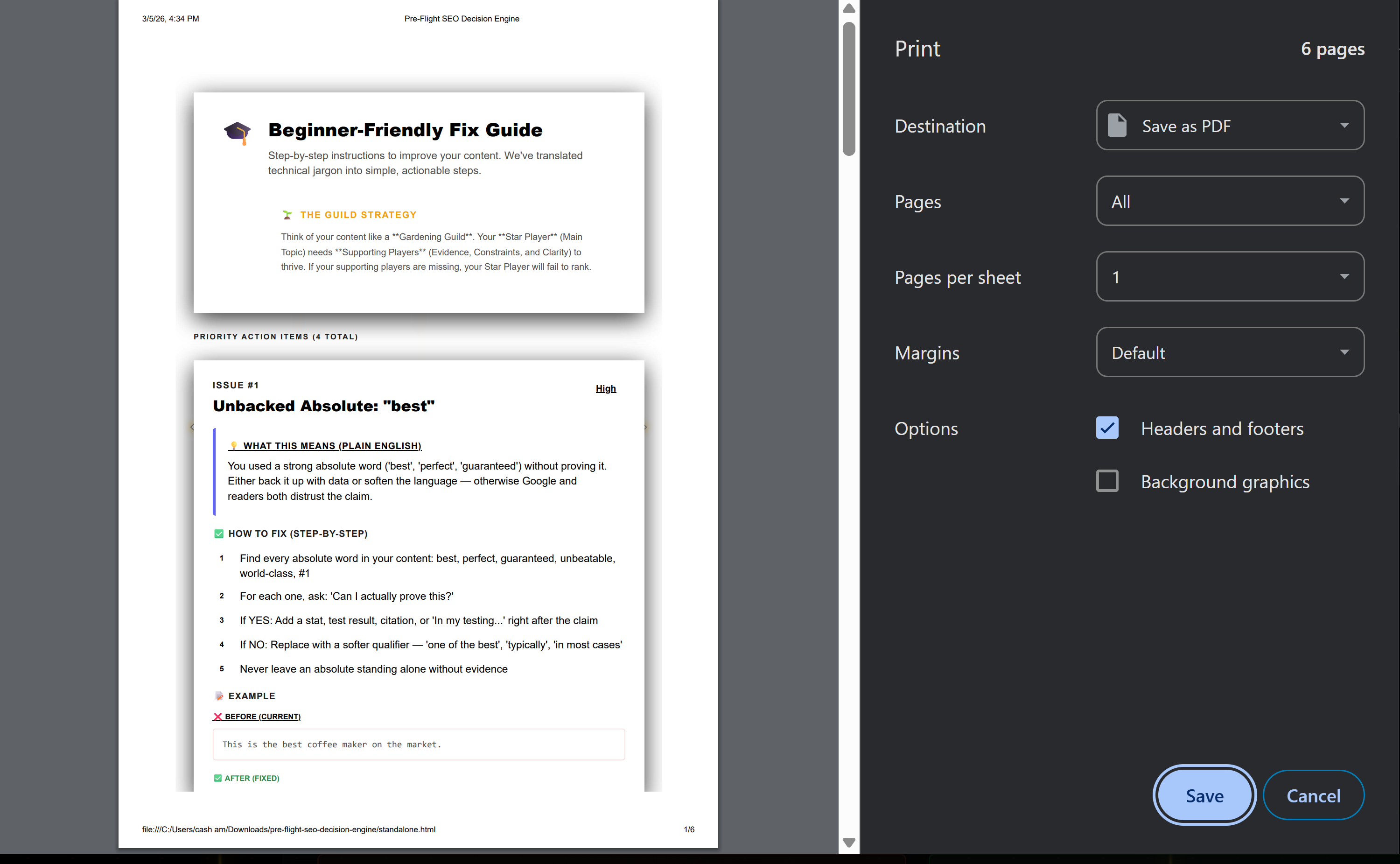 Pre-Flight Export View