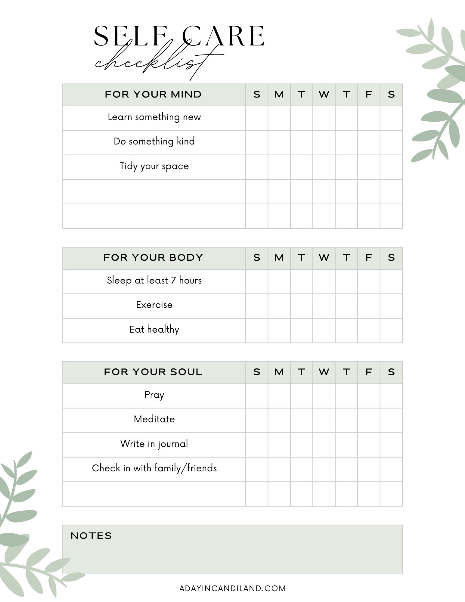 Self Care Checklist Printable for Free Printable Daily Self Care Checklist