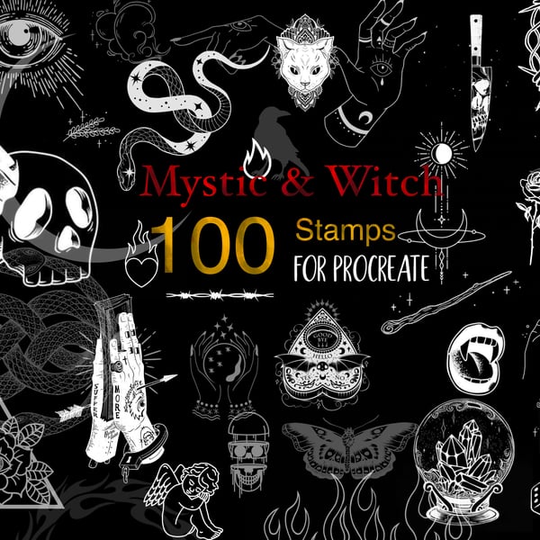 Procreate Mystic Witch Stamps Brush Witch Tattoo Procreate by ArtPrintBabe